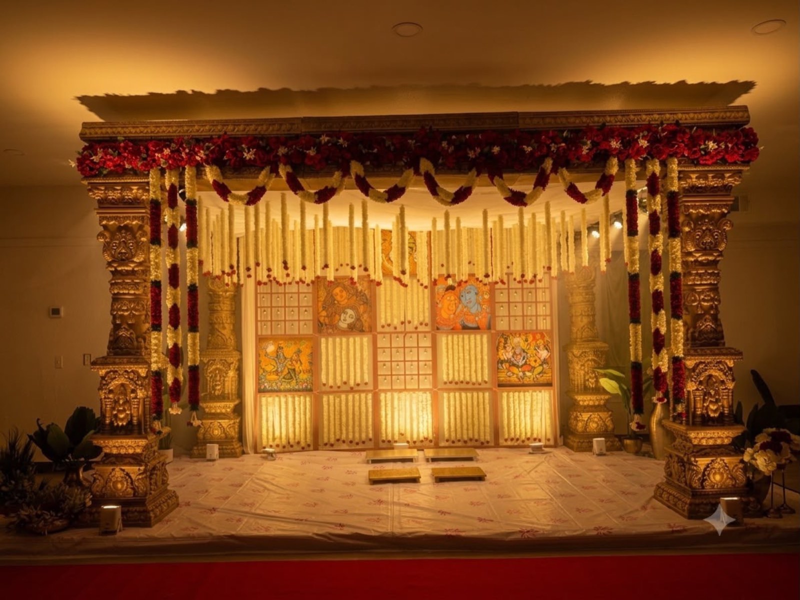 Gold Mandap Lit Up at Night