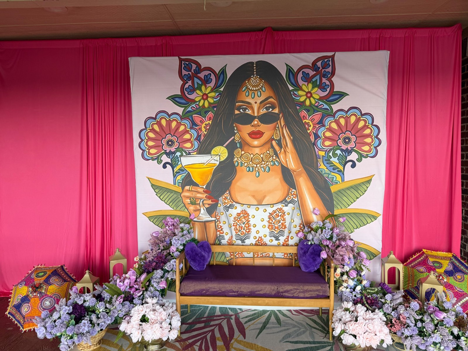Mehendi and Cocktail Night Backdrop with Painted Mural